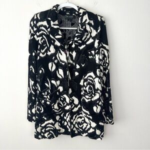 St. John Knit Floral Cardigan Sweater Jacket Black White